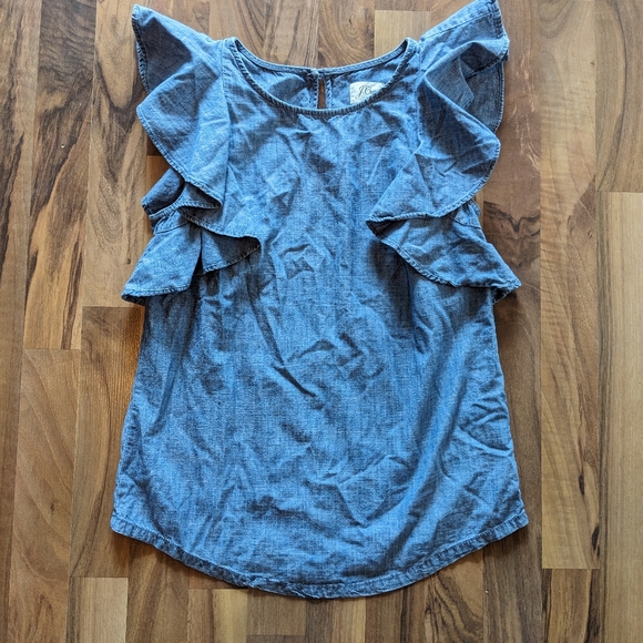 J. Crew Trademark | Women's Chambray Ruffled Blouse (Size 000) - Picture 2 of 4